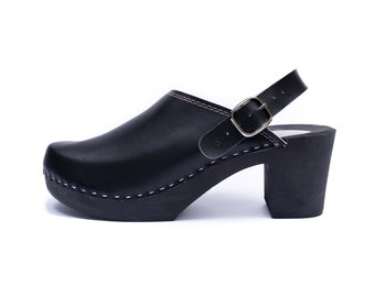 Olga - Zuecos suecos, Zuecos de tacón medio, Zuecos de punta abierta para mujer, Zuecos con tiras, Zuecos artesanales, Zuecos Navona