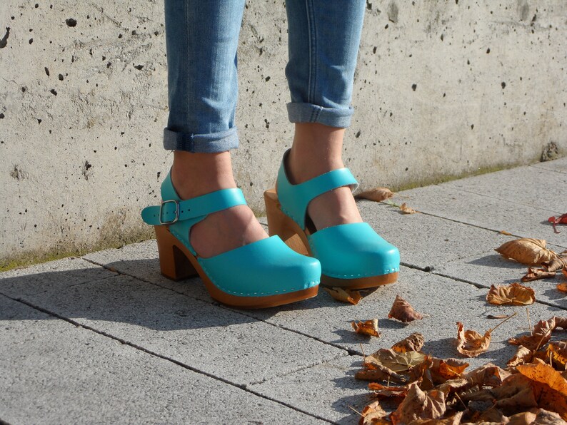 High Heel Clogs Leather Heel Sandals Sand Clogs Women Etsy