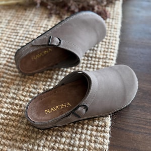 Mila - Wide Toe Box Shoes,Women Barefoot,Anatomical Slip-On,Barefoot Mules,Wide Toe Box Moccasins,Leather Mules,Nubuck Mules,Navona Clogs grey
