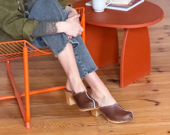 Sedi - Swedish Clogs,Mid Heel Clogs,Mules Clogs,Closed Toes Platform Clogs,Wooden Platform,Handmade Clogs, Navona Clogs