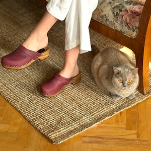 Rina - Nubuck Swedish Clogs,Low Heel Clogs,Women Low Clogs,Closed Toes Mules,Wooden Platform, Handmade Clogs, Navona Clogs