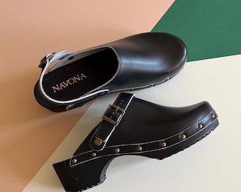 Black Mule Clogs,Sandal Clogs,Women Swedish Clogs,Closed Toes Clogs, Handmade Clogs,Mule Swedish Clogs,Navona Clogs, Zoya