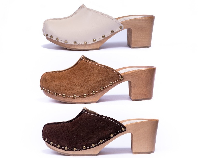 suede clogs with heel