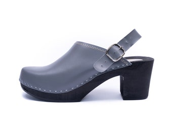 Olga - Swedish Clog Sandals,Mid Heel Clogs,Open Toe Women Clogs,Strappy Clog Sandals,Handmade Clogs,Navona CLogs