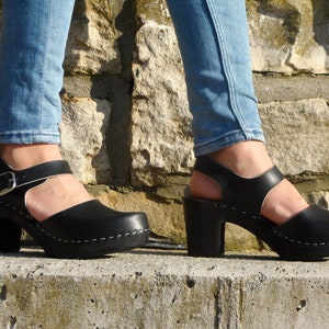 Ready to ship US 5,Women sandals black,Clogs 5,Heel black sandals,Heel pink shoes,Leather women sandals,Pink heel,Swedish clogs,Black heel