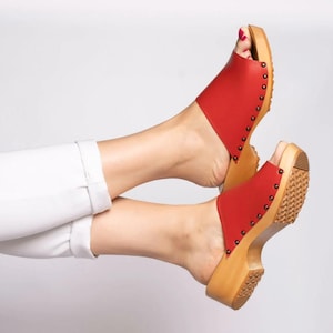 Oldi - Zuecos suecos, Zuecos de tacón bajo, Zuecos bajos para mujer, Mules abiertos, Plataforma de madera, Zuecos hechos a mano, Zuecos Navona
