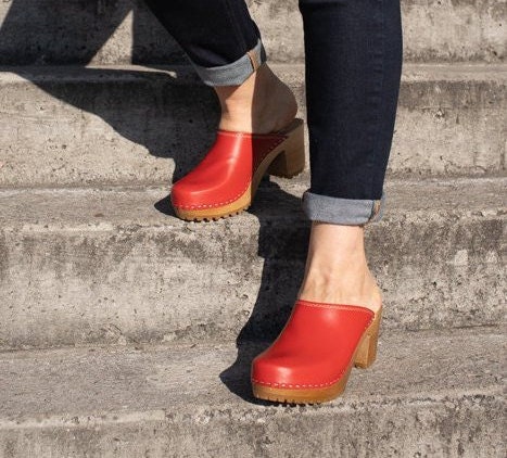 Red Swedish Clogsclogs Womenhigh Heel Clogswomen | Etsy