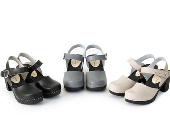 Nora - Clog Sandals,Mid Heel Clogs,Women Clogs,Wooden Platform,Closed Toes Sandals, Handmade Clogs,Navona Clogs