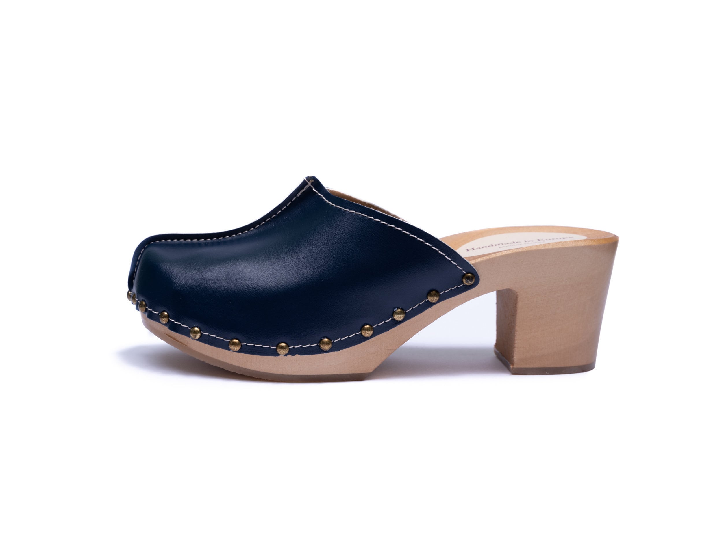 Navy Blue Clogs Summer Women Shoes Leather Shoes Heel Shoes Etsy