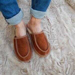 Men leather slippers,Fur slippers,Gift for father,Sheepskin sllippers,Warm slippers,Leather slippers,Men slippers 11,Slippers 10, Fur shoes image 8
