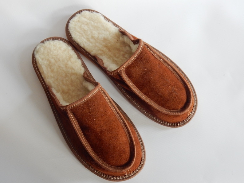 Men leather slippers,Fur slippers,Gift for father,Sheepskin sllippers,Warm slippers,Leather slippers,Men slippers 11,Slippers 10, Fur shoes image 5