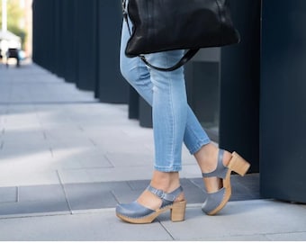 Nora - Clog Sandals,Mid Heel Clogs,Women Clogs,Wooden Platform,Closed Toes Sandals, Handmade Clogs,Navona Clogs