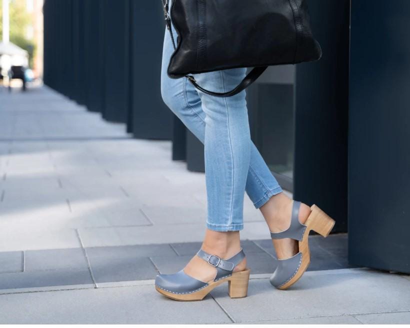 Nora - Clog Sandals,Mid Heel Clogs,Women Clogs,Wooden Platform,Closed Toes Sandals, Handmade Clogs,Navona Clogs