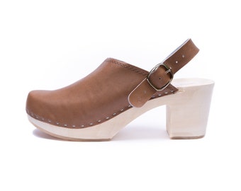 Olga - Zuecos suecos, Zuecos de tacón medio, Zuecos de punta abierta para mujer, Zuecos con tiras, Zuecos artesanales, Zuecos Navona