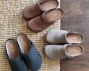Mila - Wide Toe Box Shoes,Women Barefoot,Anatomical Slip-On,Barefoot Mules,Wide Toe Box Moccasins,Leather Mules,Nubuck Mules,Navona Clogs