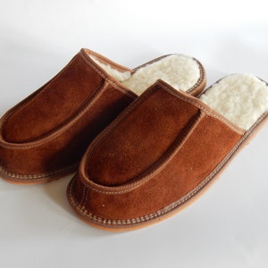 Men leather slippers,Fur slippers,Gift for father,Sheepskin sllippers,Warm slippers,Leather slippers,Men slippers 11,Slippers 10, Fur shoes image 7