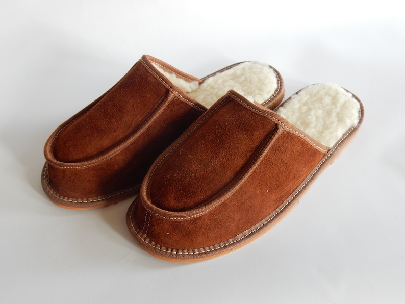 Men leather slippers,Fur slippers,Gift for father,Sheepskin sllippers,Warm slippers,Leather slippers,Men slippers 11,Slippers 10, Fur shoes image 7