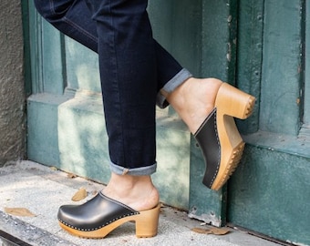 Black Clogs,high Heel Shoes,high Heel Clogs,women Clogs,leather