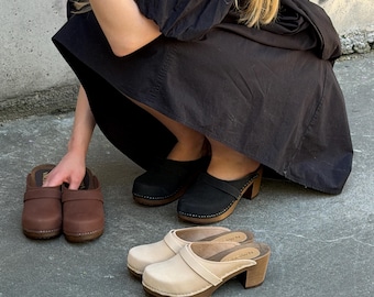 Rita - Mid Heel Swedish Clogs,Women Clogs,Wooden Heel Mules,Closed Toes Clogs,Handmade Clogs,Navona Clogs