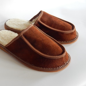 Men leather slippers,Fur slippers,Gift for father,Sheepskin sllippers,Warm slippers,Leather slippers,Men slippers 11,Slippers 10, Fur shoes image 3