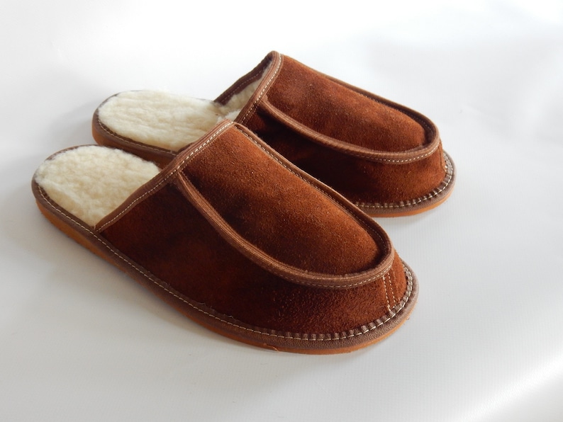 Men leather slippers,Fur slippers,Gift for father,Sheepskin sllippers,Warm slippers,Leather slippers,Men slippers 11,Slippers 10, Fur shoes image 3