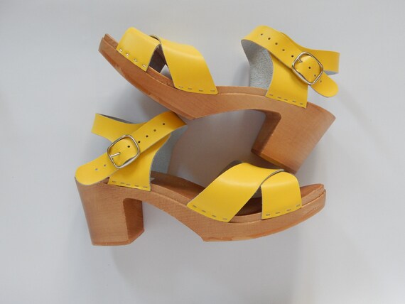Wooden Clogs Swedish Clogs Yellow Clog Sandals Yellow Strappy Size