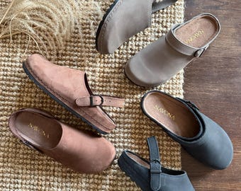 Mila - Nubuck Sandal Mules,Women Barefoot,Wide Toe Box Shoes,Anatomical Slip-On,Wide Toe Box Mules,Leather Mules,Nubuck Mules,Navona Clogs