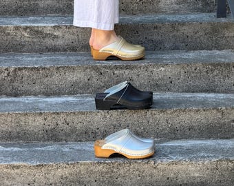 Silver Swedish Clogs,Golden Mule Clogs,Swedish Clogs,Women Mule,Low Heel Clogs,Silver Mule Clogs,Gold Mule, Rina