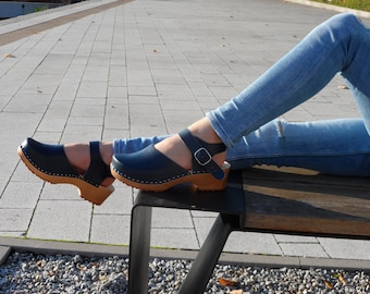 Ina - Swedish Clogs,Low Heel Clogs,Women Low Clogs,Closed Toes Mules,Wooden Platform, Handmade Clogs