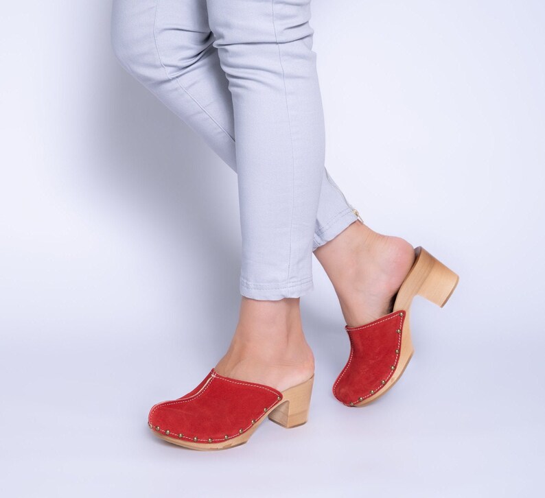 suede clogs with heel