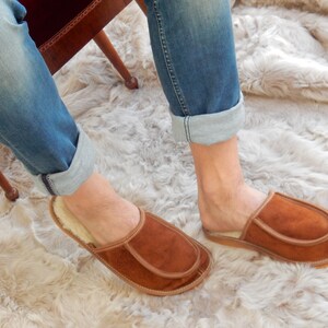 Men leather slippers,Fur slippers,Gift for father,Sheepskin sllippers,Warm slippers,Leather slippers,Men slippers 11,Slippers 10, Fur shoes image 6
