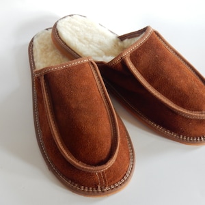 Men leather slippers,Fur slippers,Gift for father,Sheepskin sllippers,Warm slippers,Leather slippers,Men slippers 11,Slippers 10, Fur shoes image 1