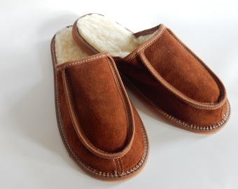 Men leather slippers,Fur slippers,Gift for father,Sheepskin sllippers,Warm slippers,Leather slippers,Men slippers 11,Slippers 10, Fur shoes