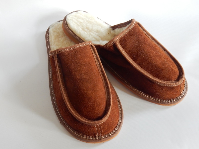 Men leather slippers,Fur slippers,Gift for father,Sheepskin sllippers,Warm slippers,Leather slippers,Men slippers 11,Slippers 10, Fur shoes image 1