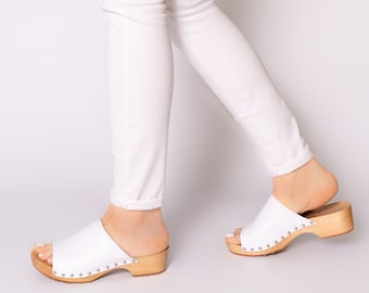 Oldi - Swedish Clogs,Low Heel Clogs,Women Low Clogs,Open Toes Mules,Wooden Platform, Handmade Clogs,Navona Clogs