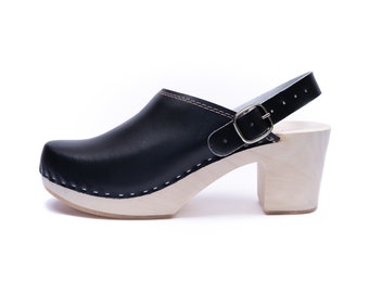 Olga - Swedish Clog Sandals,Mid Heel Clogs,Open Toe Women Clogs,Strappy Clog Sandals,Handmade Clogs,Navona CLogs