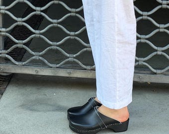 Black Full Leather Swedish Clogs,Silver Mule Clogs,Swedish Clogs,Women Black Mules,Low Heel Clogs,Black Mule Clogs,Gold Mule, Rina
