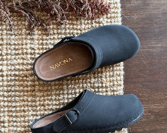 Mila - Nubuck Sandal Mules,Women Barefoot,Wide Toe Box Shoes,Anatomical Slip-On,Wide Toe Box Mules,Leather Mules,Nubuck Mules,Navona Clogs