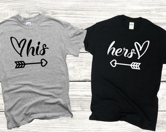 Couples T Shirts His and Hers Heart Arrow - Party Shirts - Funny Couples T-Shirts - His and Hers Shirts