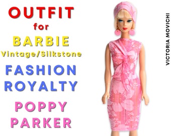 Pink Dress with Headband and Earrings for Fashion Royalty, Barbie, Poppy Parker 12'' dolls