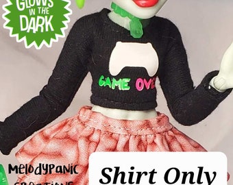 MelodyPanic Creations: "GAME OVER" Shirt | Monster High | Winter | Cozy | Video Games | Glow In The Dark | Black | Doll Clothes |