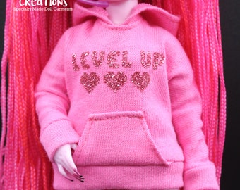 MelodyPanic Creations: "LEVEL UP <3" Oversized Hoodie | Monster High | Winter | Cozy | Video Games | Glitter | Pink | Doll Clothes |