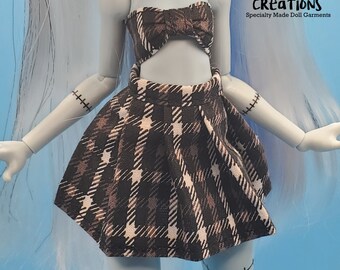 MelodyPanic Creations: "Slated" 2pc Set | Monster High | Grey | Gingham | Everyday | School | Doll Clothes | Fashion | Mix&Match |