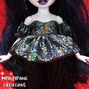 MelodyPanic Creations: "Venomous" Blouse | Rainbow High | Shadows | Gothic | Twins | Fashion | Doll Clothes | Midnight | Black | Holo |