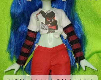 MelodyPanic Creations: "Deadfast Fan-shirt" | Monster High | Superhero |Fanfavorite | Stripes | Doll Clothes | Fashion | Red | Black |