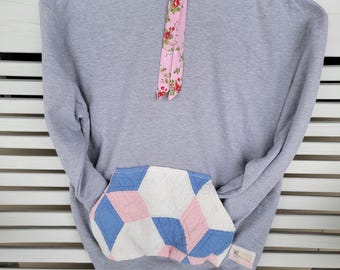 Sudadera con capucha y bolsillo de colcha vintage