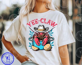 Comfortkleuren Yee Claw-shirt, western zomert-shirt, grappig langoestenshirt, shirt cowboy krab, shirt cowboy langoesten meme, sarcastisch T-shirt