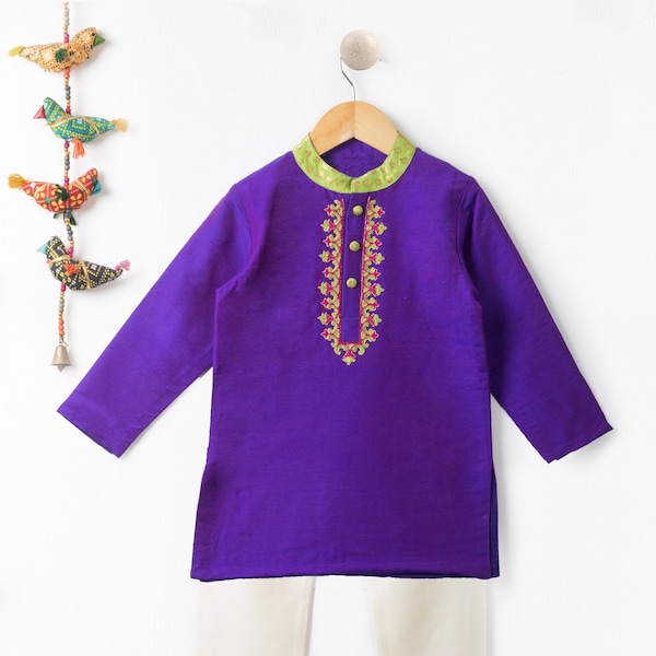 Purple Hand Embroidery Silk Kurta Set / Diwali Dress for Boys / Indian Wear Boys / Ethnic Wear Boys / eid kurta boys