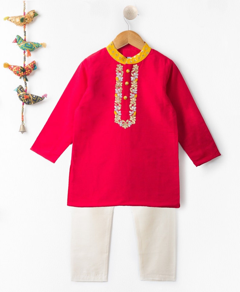 Red Hand Embroidery Silk Kurta Set Diwali Dress for Boys Indian Wear Boys Ethnic Wear Boys Traditonal Indian Wear Boys