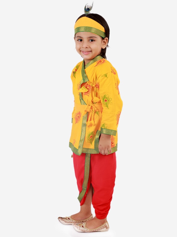 The Holy Mart Embroidery Yellow Cotton Krishna Dress for Baby Boy 0 to 6  Months with Jewellery & Flute, Krishna Costume for Baby Girl, Janmashtami  Dress for Baby Boy : Amazon.in: Clothing